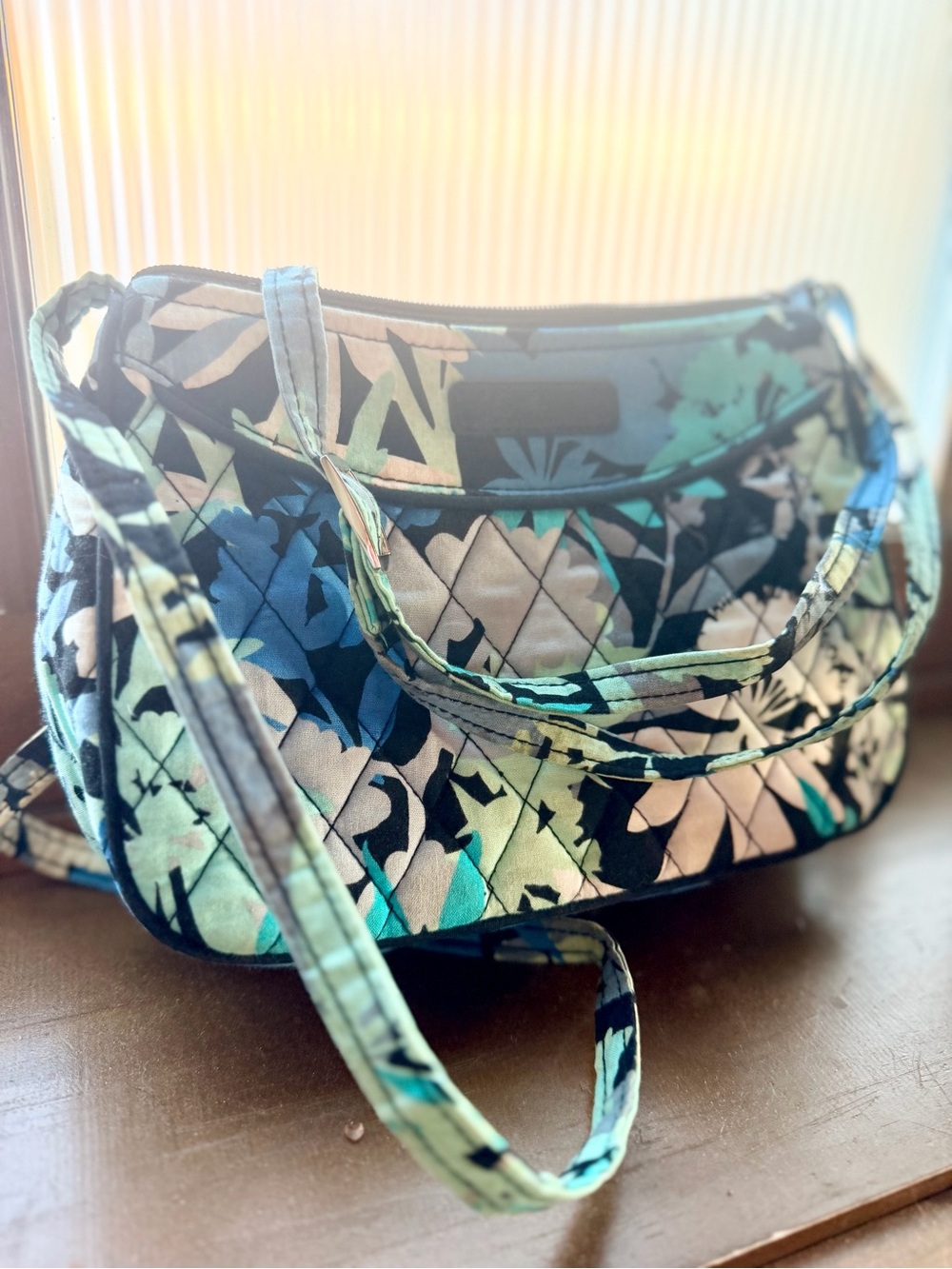 Vera Bradley the Little Crossbody Bag in Teal and Navy Discontinued Print